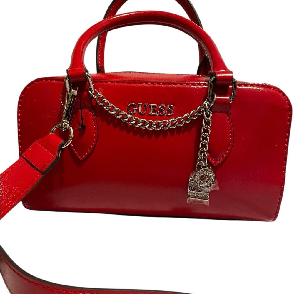 Guess Glossy Red Satchel Bag